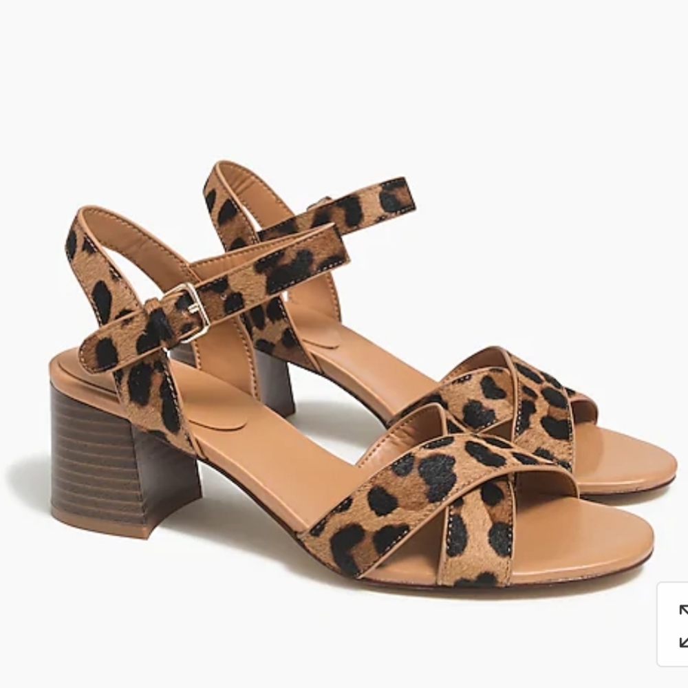 NIB**  J. Crew Leopard calf hair low block-heel sandals